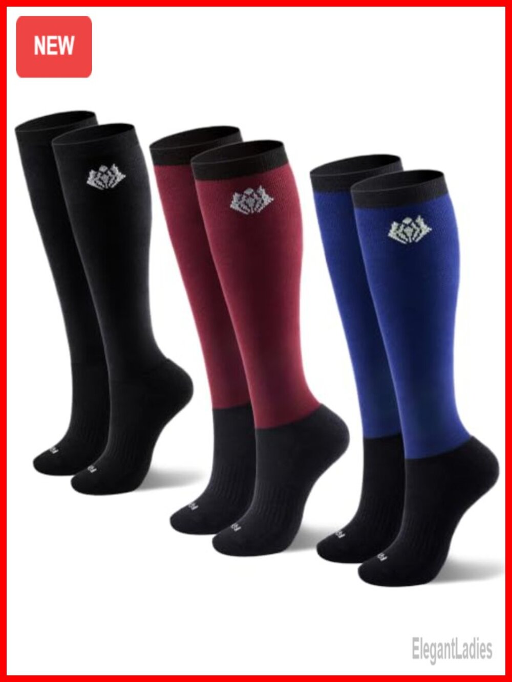 Equestrian Knee High Riding Boot Socks Breathable Stretch 3 Pairs